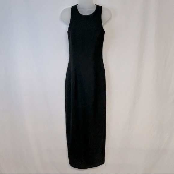 Vintage Dresses & Skirts - Vintage Long Sleeveless Evening Dress Round Neck‎ Slit Crepe Black Classic Glam